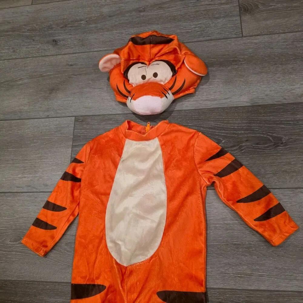 Disney Winnie Pooh Baby Infant Tigger Costume 0-6 Month Jumpsuit W/ Tail & Hood